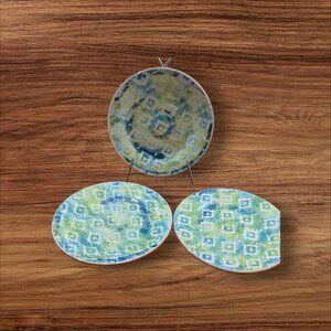 Monteo By Pier 1 8.5" Salad Plates Ceramic Diamond Pattern Blue/Green Set Of 3‎